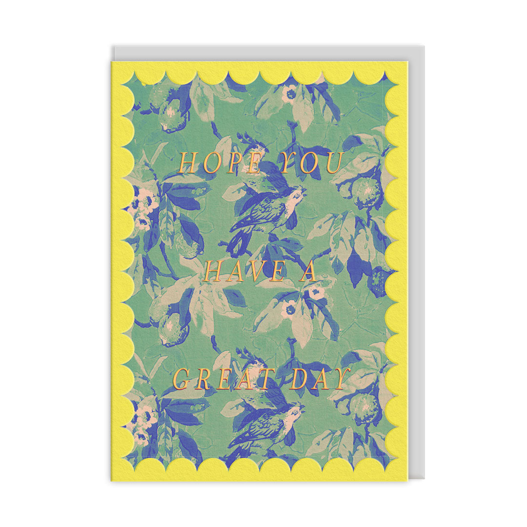 Scalloped Green and Blue Birds Greeting Card