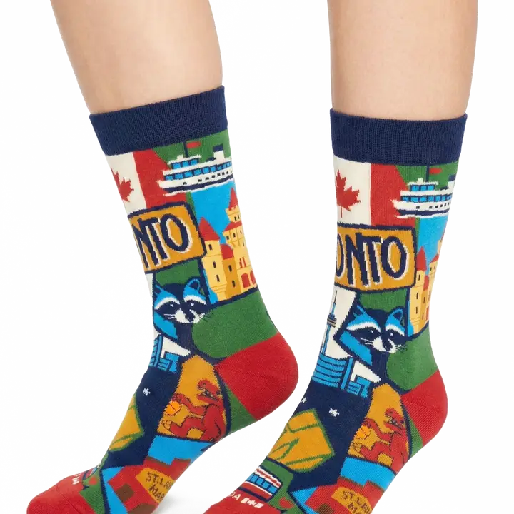 Toronto Scenic Urban Culture Crew Socks with City Icons and Travel Illustration