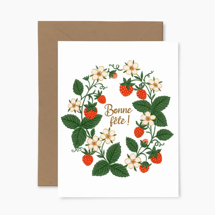 Strawberry Wreath "Bonne Fete" Greeting Card