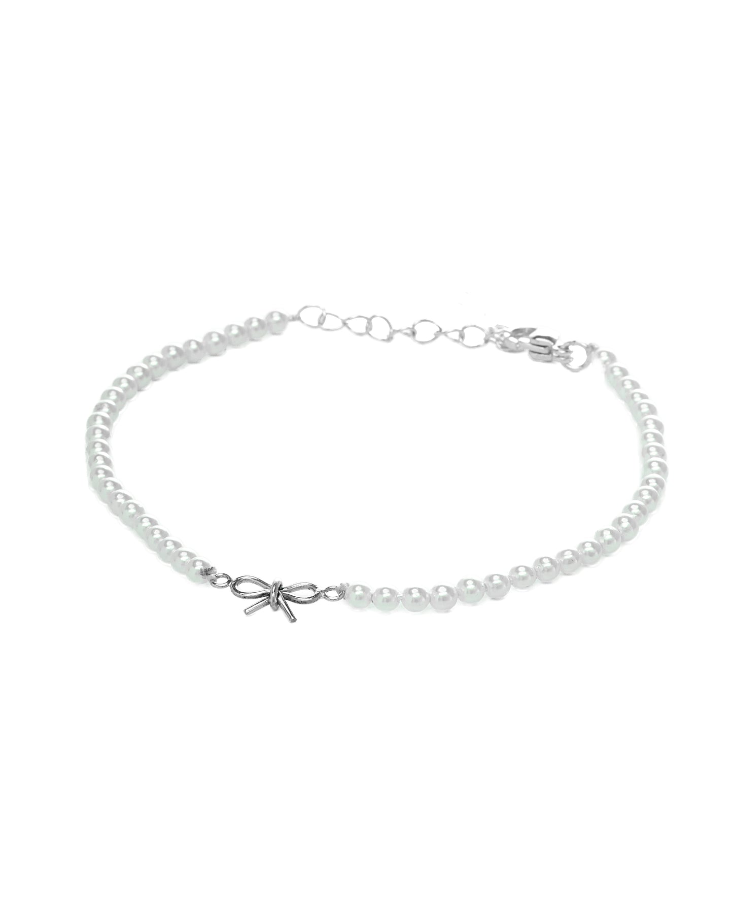 Coquette Bracelet Pearls w/Silver Bow