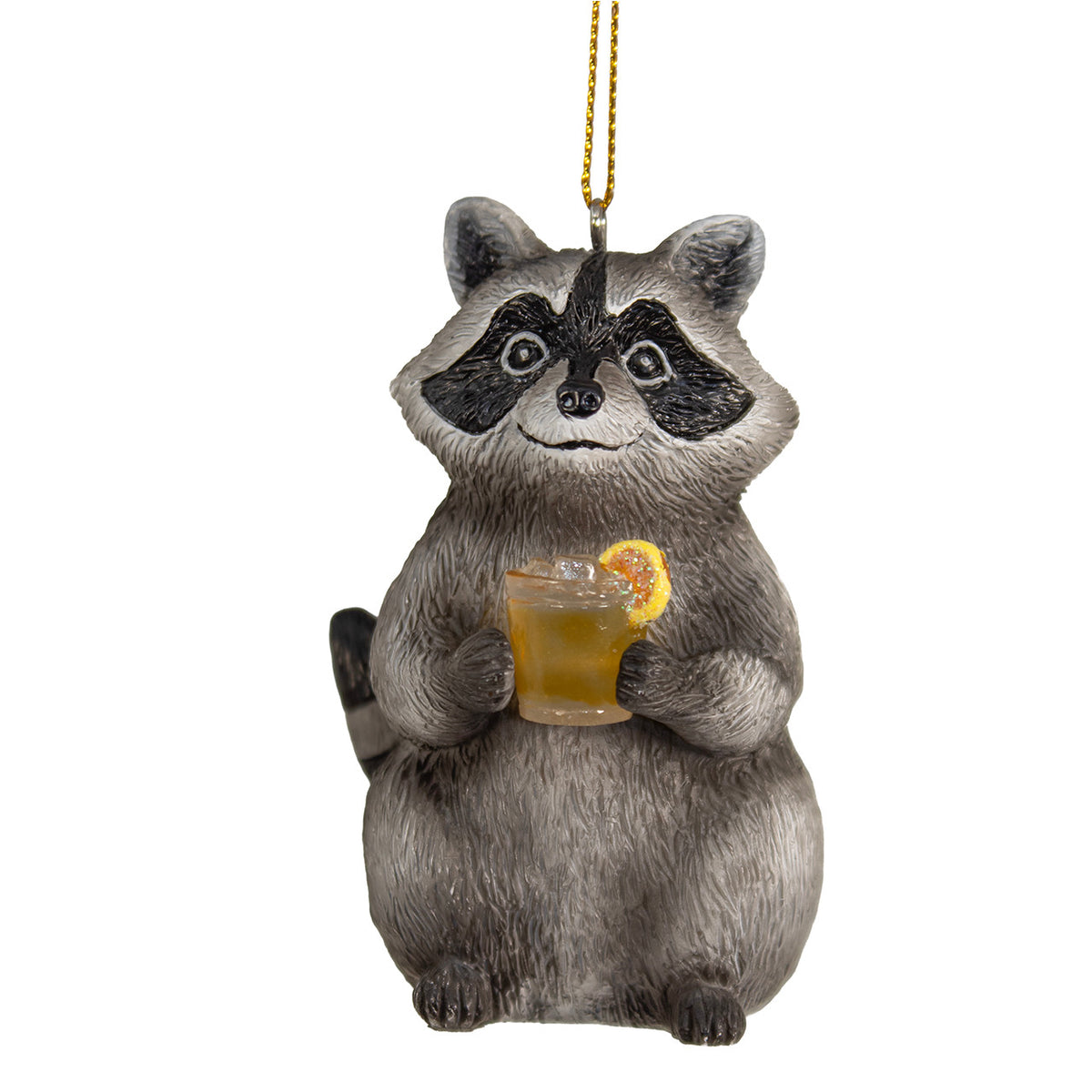 Resin Raccoon with Cocktail Christmas Ornament