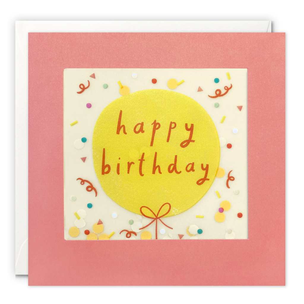 Happy Birthday Yellow Balloon Confetti Card