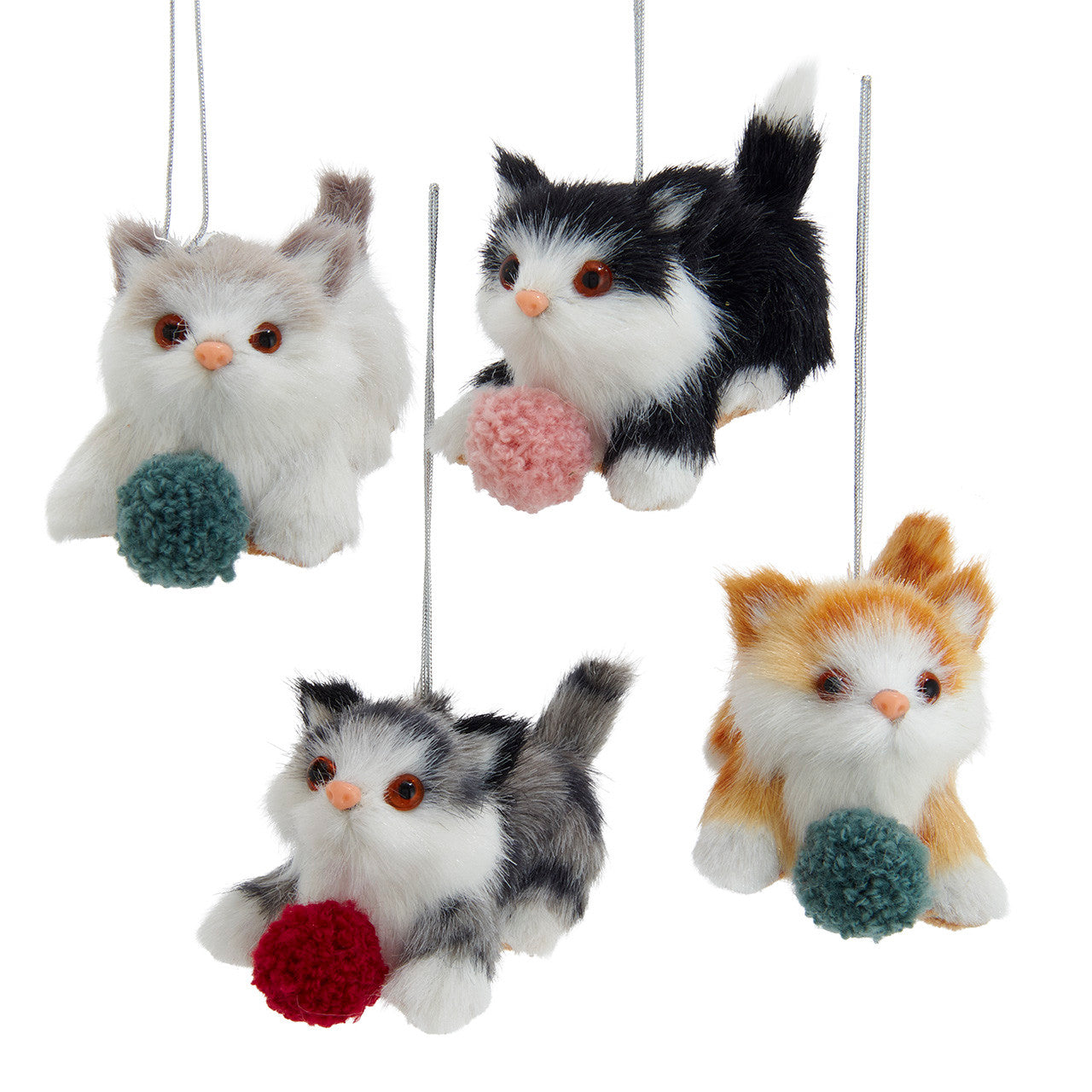 Furry Cats with Yarn Ball Christmas Ornament