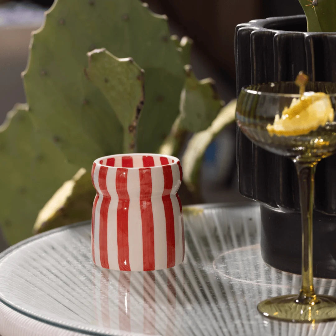 Cabana Red Striped Ceramic Candle Hibiscus Bag