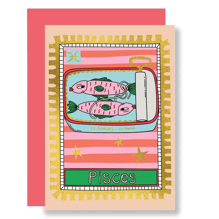 Zodiac Pisces Gold Foil Greeting Card