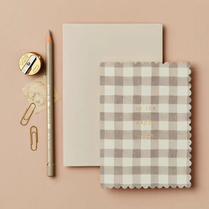 Taupe Gingham To The Happy Couple Card