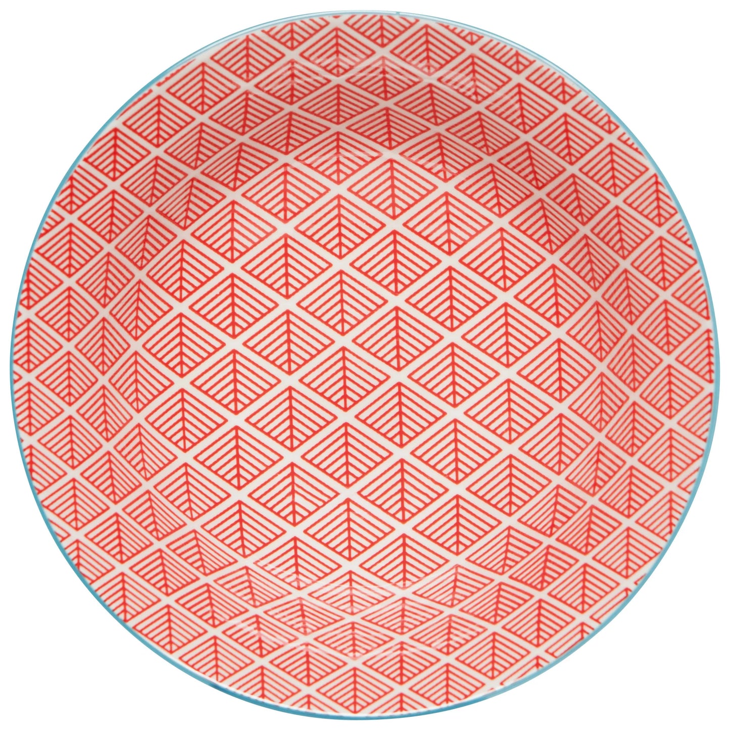 Stamped Bowl 8" Blue Red Dash