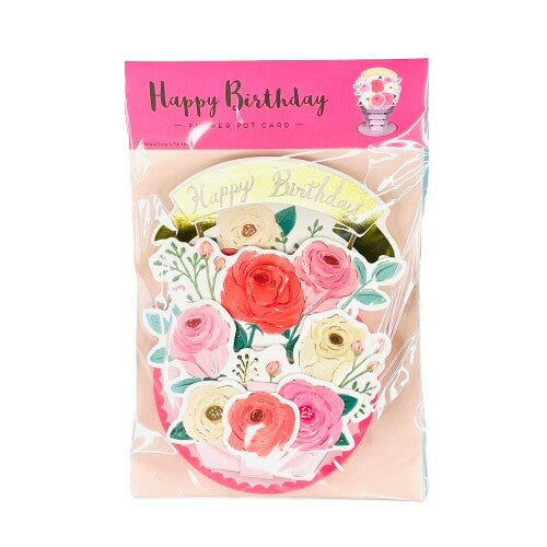Pop-up 3D Happy Birthday Flower Pot Rose Card