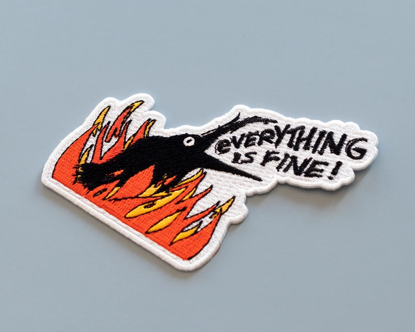 #90 Everything is Fine Crow in Fire Iron-On Patch