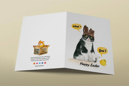 Naughty Bunny Cat Easter Card