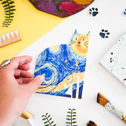 Starry Night Cat cut out card