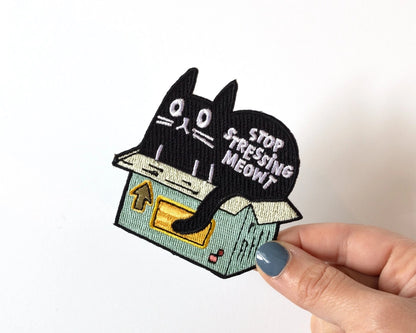 #120 Stop Stressing Meowt Cat Iron-On Patch