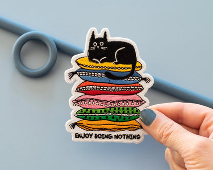 #128 Enjoy Doing Nothing Cat Iron-On Patch