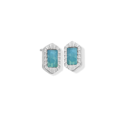 Rectangle Textured Edge Cz Stone Silver Earrings