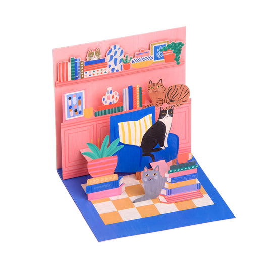 Cat Book Nook Pop-up Greeting Card