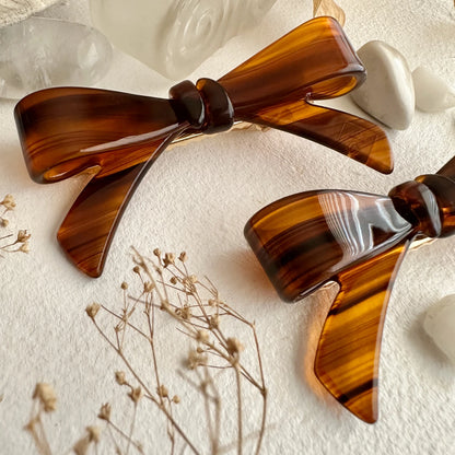 Zooey Bow Hair Clips Chestnut