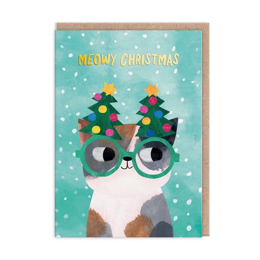 Tree Glasses Kitty Greeting Card