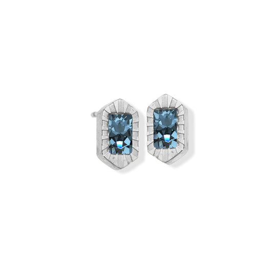 Rectangle Textured Edge Cz Stone Silver Earrings