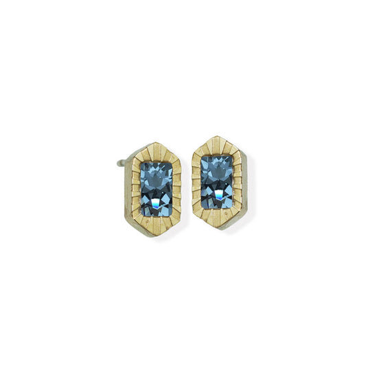 Rectangle Textured Edge Cz Stone Gold Earrings