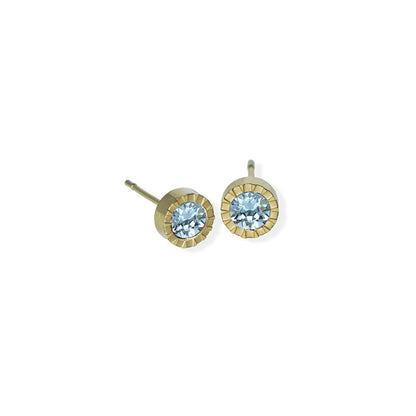 Circle Textured Edge Cz Stone Gold Earrings