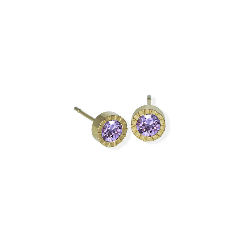 Circle Textured Edge Cz Stone Gold Earrings