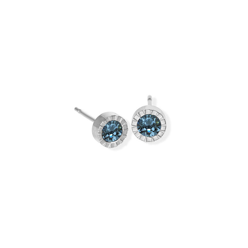 Circle Textured Edge Cz Stone Silver Earrings