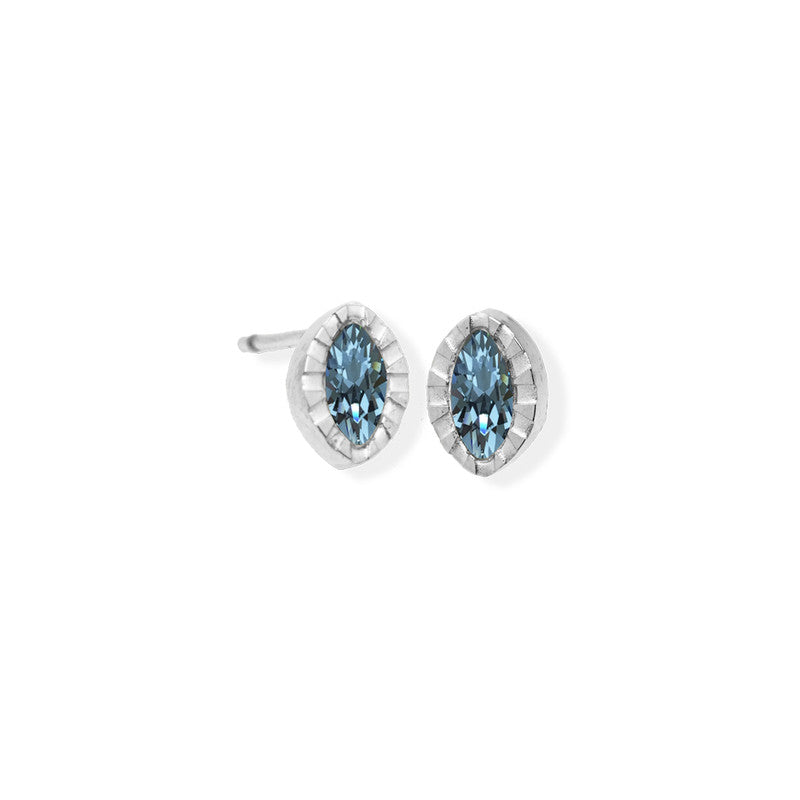 Marquise Textured Edge Cz Stone Silver Earrings