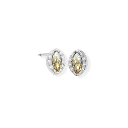 Marquise Textured Edge Cz Stone Silver Earrings