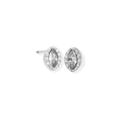 Marquise Textured Edge Cz Stone Silver Earrings