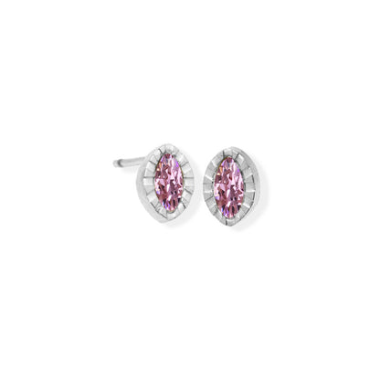 Marquise Textured Edge Cz Stone Silver Earrings