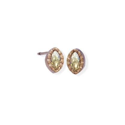 Marquise Textured Edge Cz Stone Rose Gold Earrings