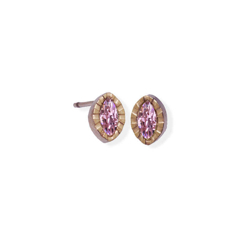 Marquise Textured Edge Cz Stone Rose Gold Earrings