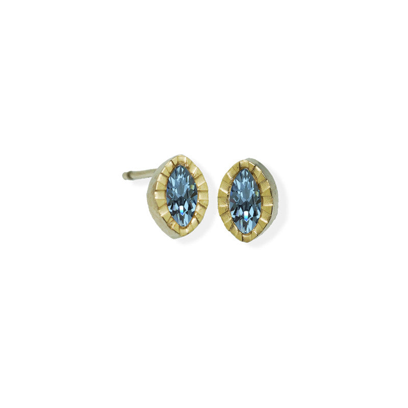 Marquise Textured Edge Cz Stone Gold Earrings