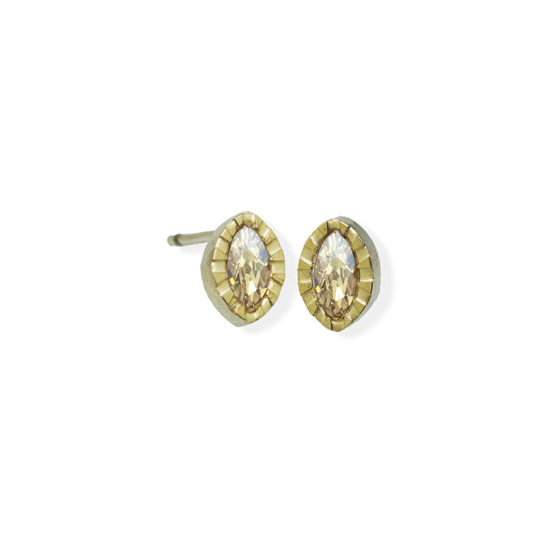 Marquise Textured Edge Cz Stone Gold Earrings