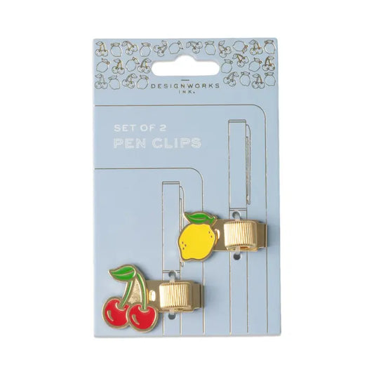 Set Of 2 Pen Clips Lemon + Cherry