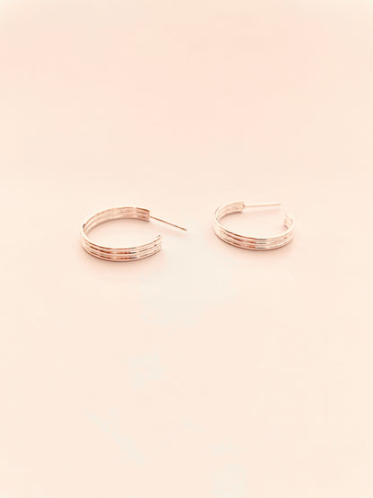 18mm Hoop With Ribs Sterling Silver Earrings