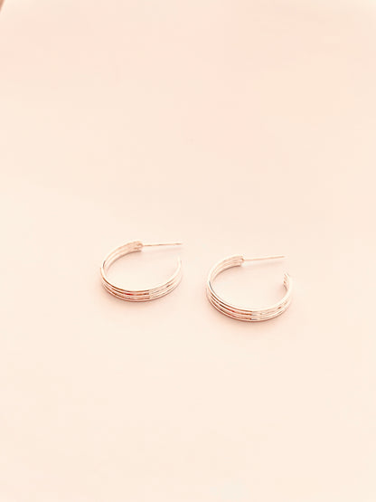 18mm Hoop With Ribs Sterling Silver Earrings