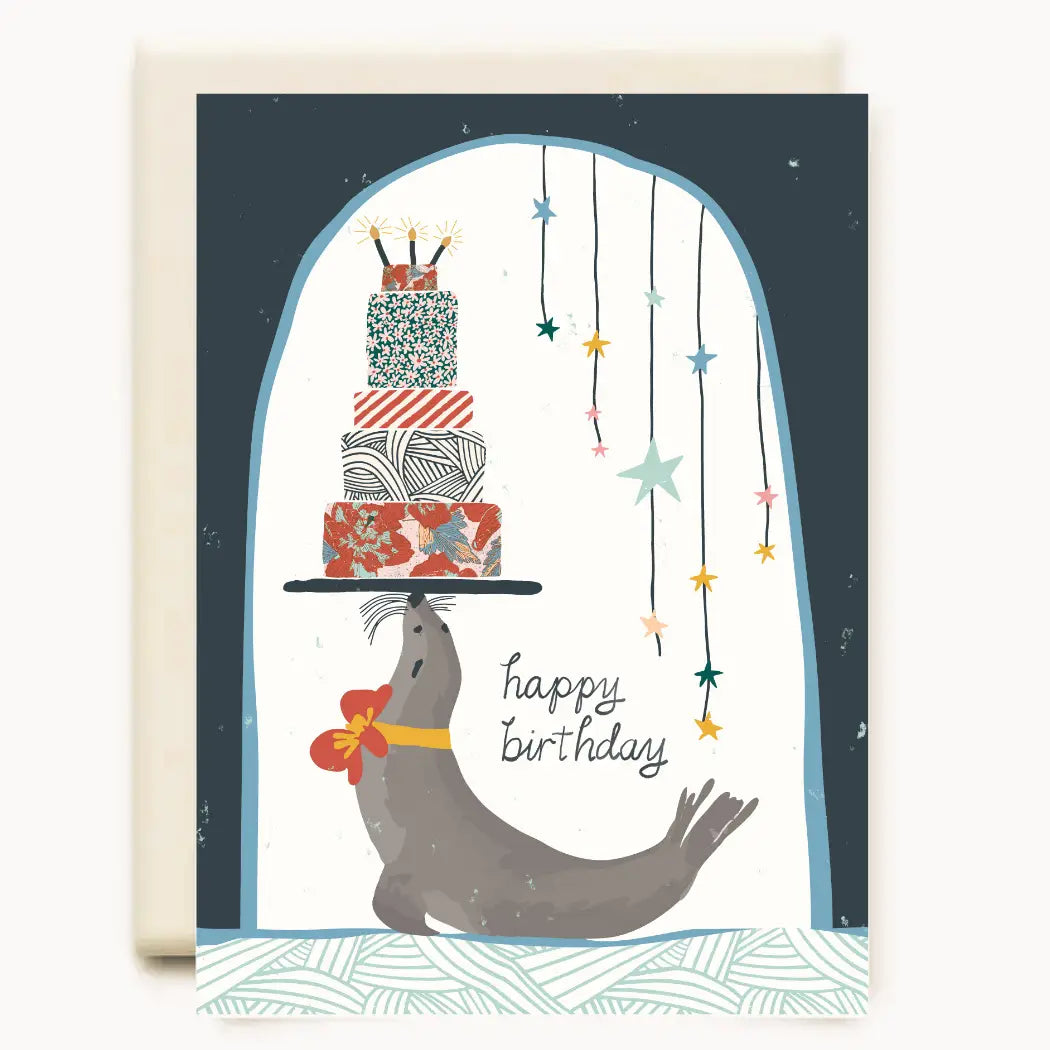 Seal With Cake Birthday Greeting Card