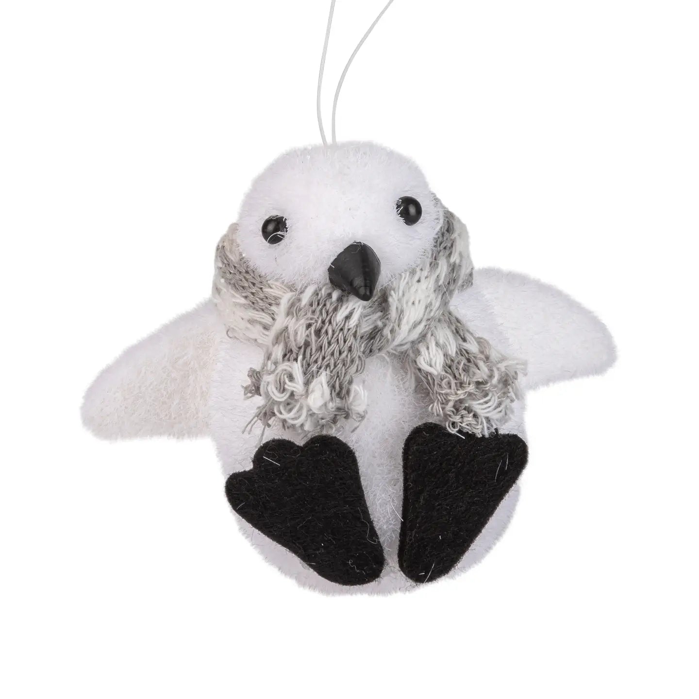 Flocked Baby White Puffin With Black Feet Ornament