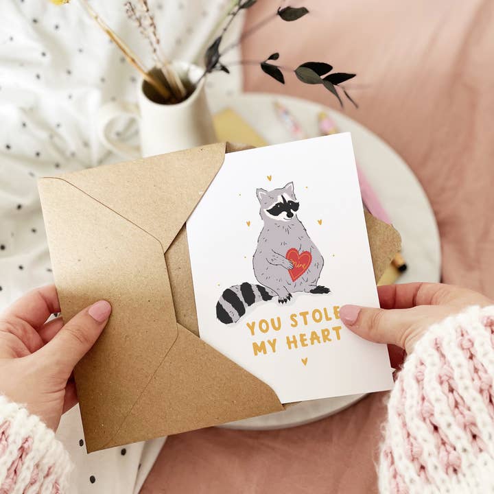 You Stole My Heart Raccoon Card