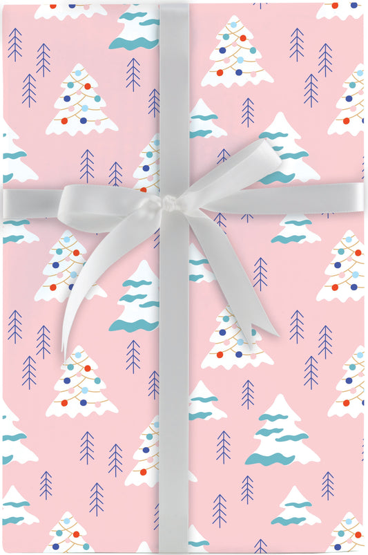 Snowy Trees On Pink Jumbo Roll Wrap 10Ft