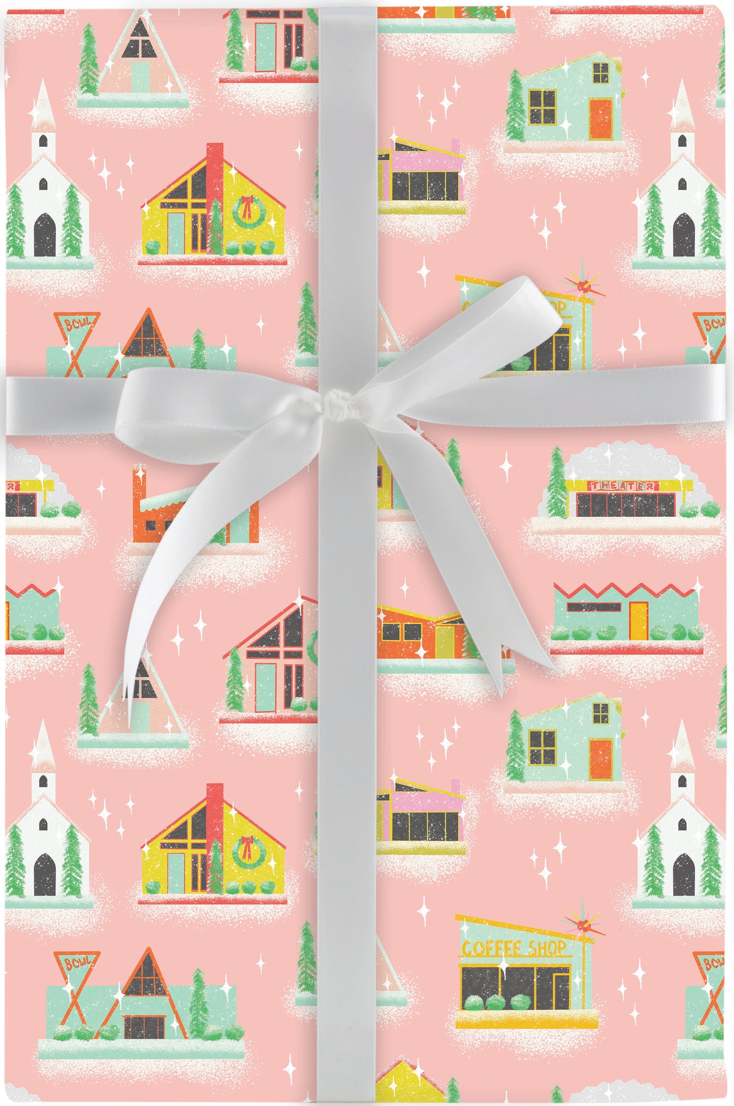 Retro Festive-Houses  Jumbo Roll Wrap 10Ft