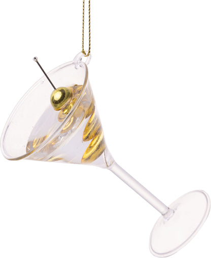 Clear Martini Glass With Gold Olives, Stir Stick Ornament