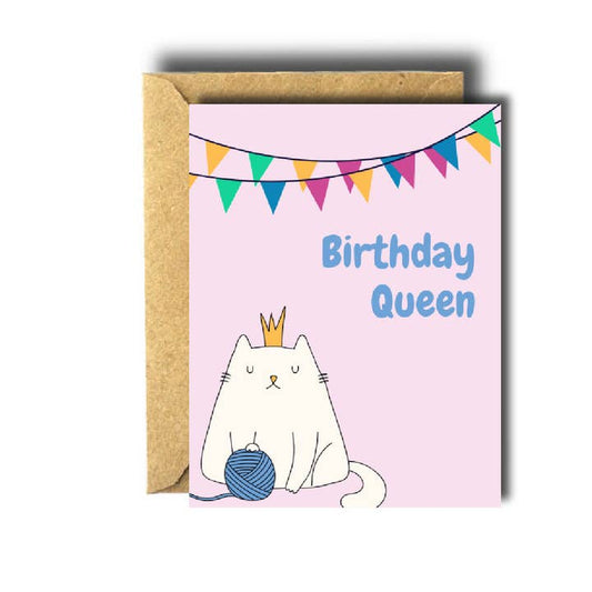 Birthday Queen Cat Greeting Card