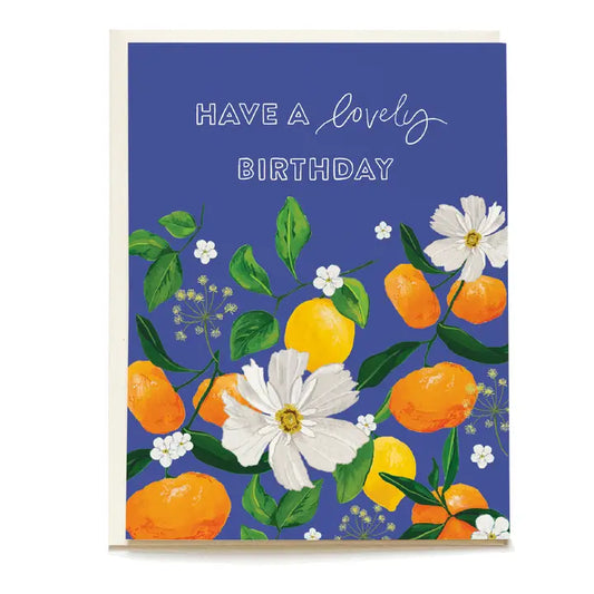 Clementine and Cosmos Citrus Birthday Greeting Card