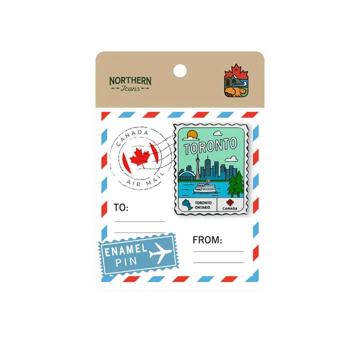 Toronto Ontario Vintage Postage Stamp Lapel Pin with Skyline & CN Tower