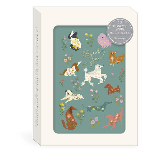 Flower Pets Dogs Thank You Boxed Note Cards