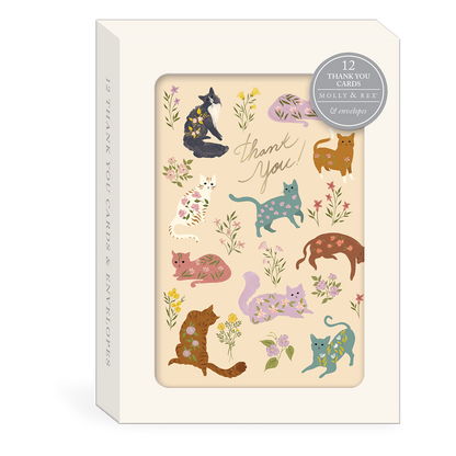 Flower Pets Cats Thank You Boxed Note Cards