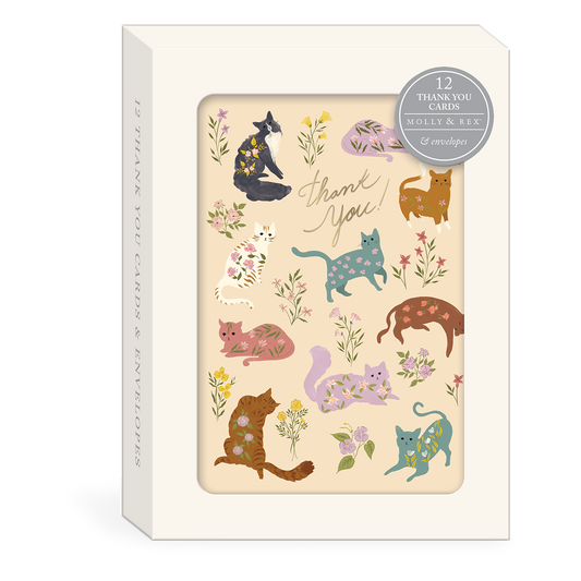 Flower Pets Cats Thank You Boxed Note Cards