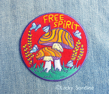 #65 Free Spirit, Mushroom, Hippie Embroidered Patch